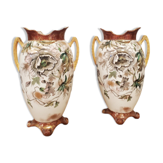 Pair of Satsuma ceramic vases