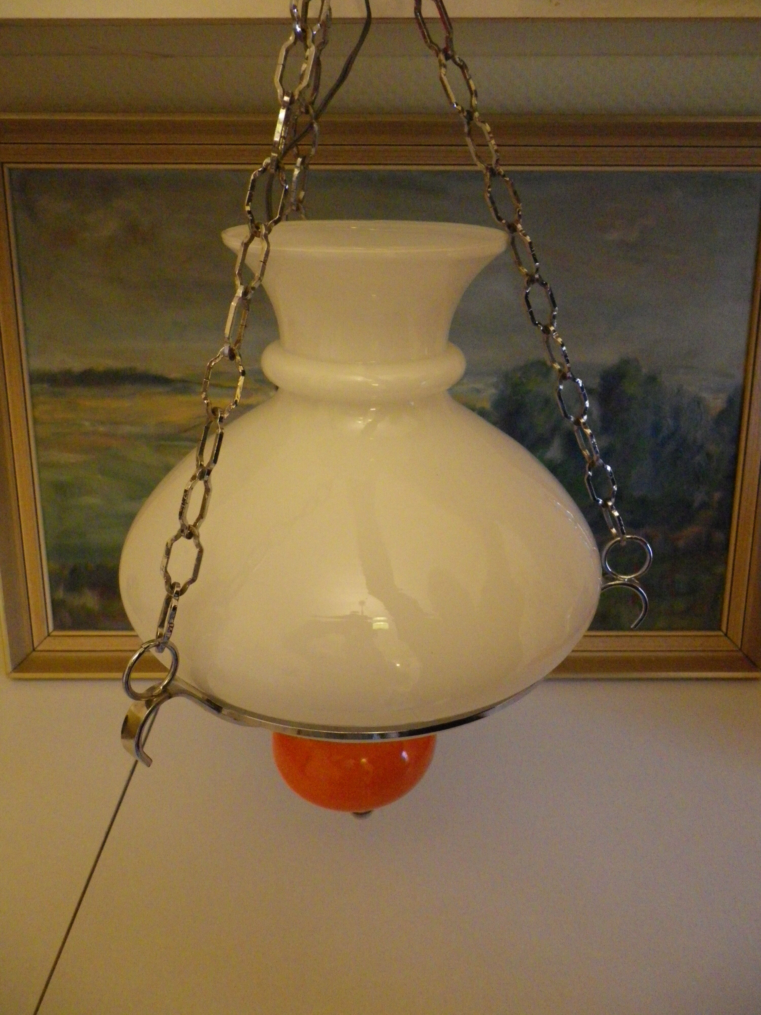 Vintage hanging from the 70s with chrome frame and enamelled orange ball finish