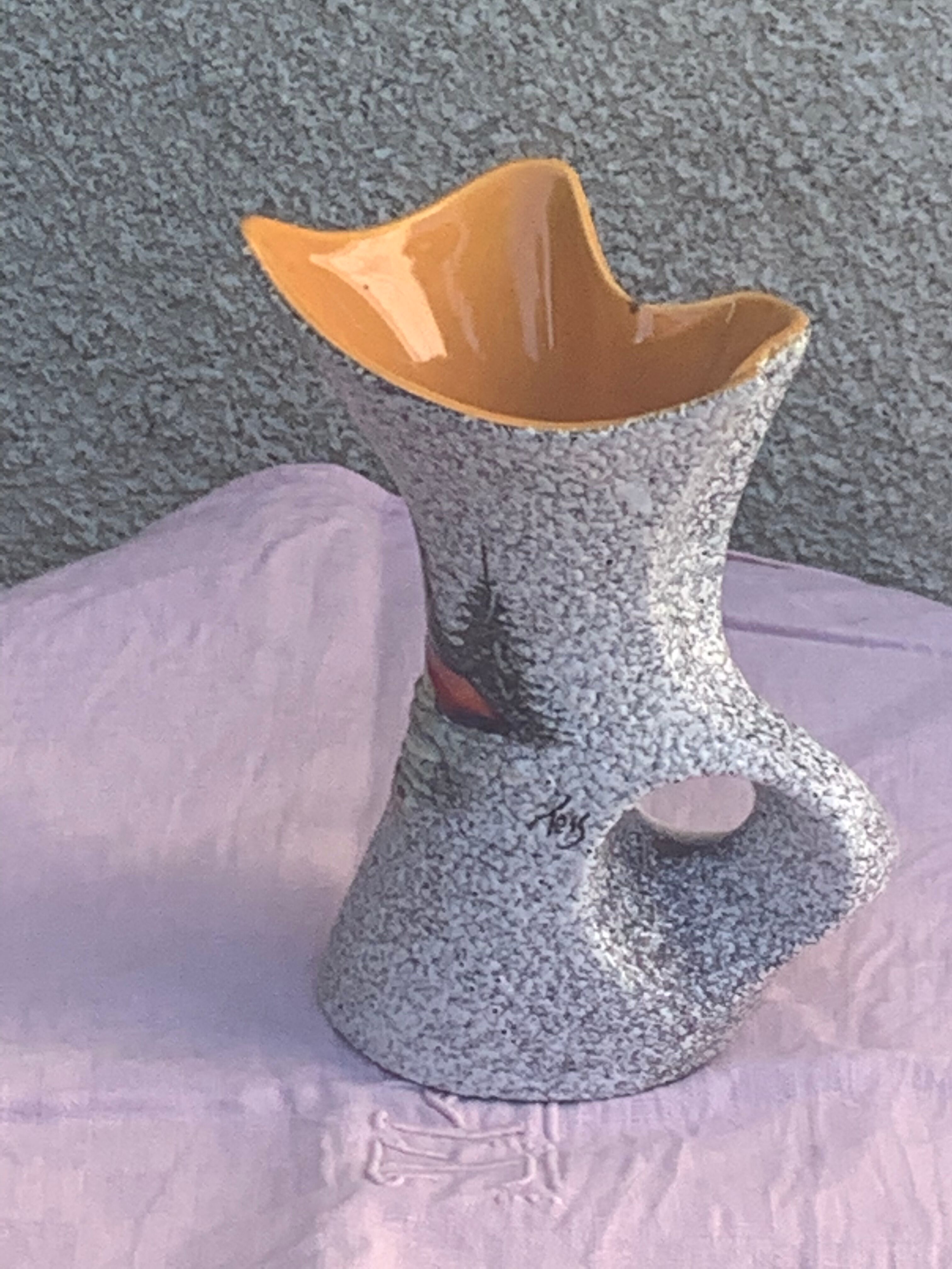 Vase tess in glazed ceramic pattern vintage and collector mountain chalet