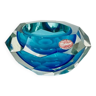Vintage 70s Murano Sommerso Vase – Handcrafted Italian Submerged Glass Blue and Clear Bowl