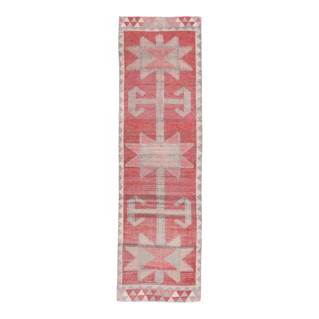 1970s Turkish Oushak Handmade Wool Cotton Red Runner Rug 90x304