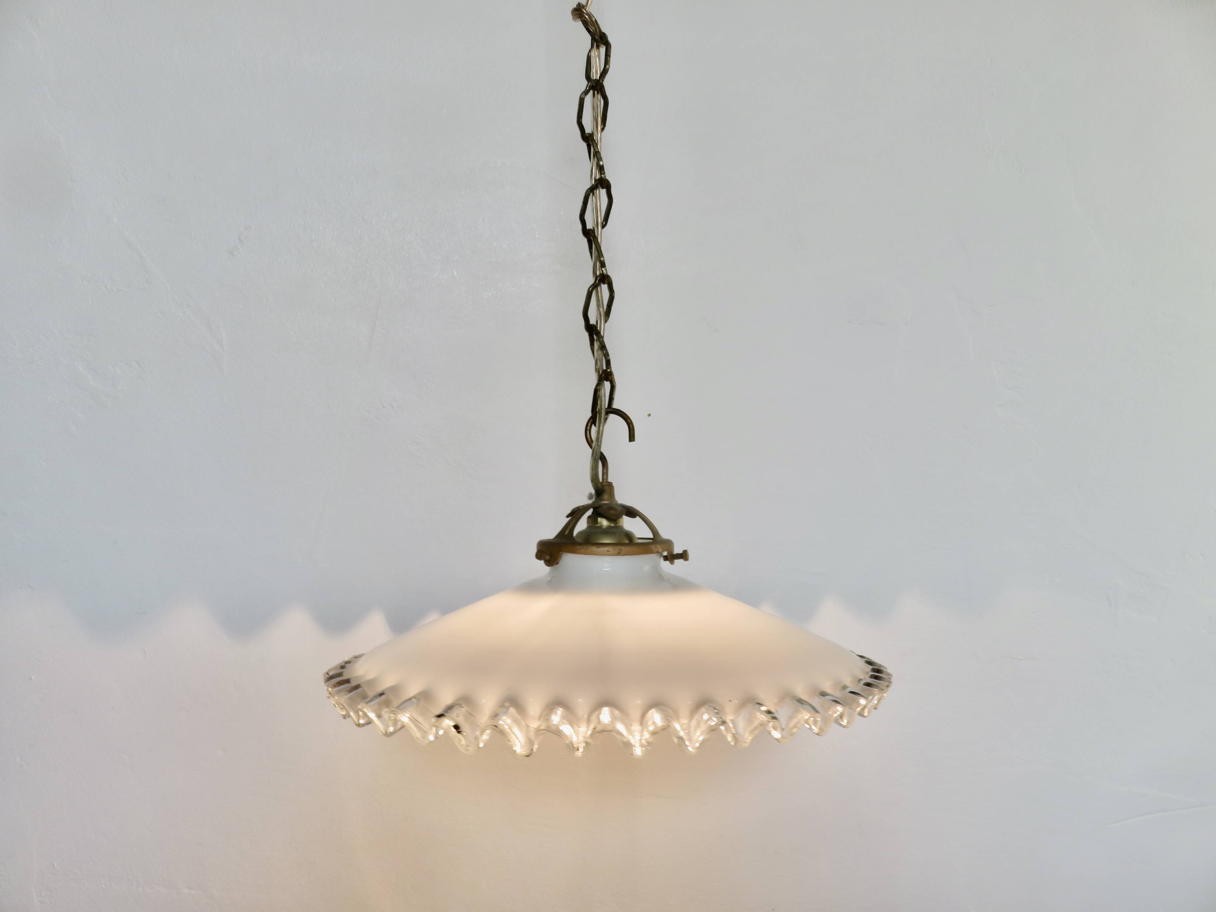 Art Deco pendant light in serrated glass, 1930s
