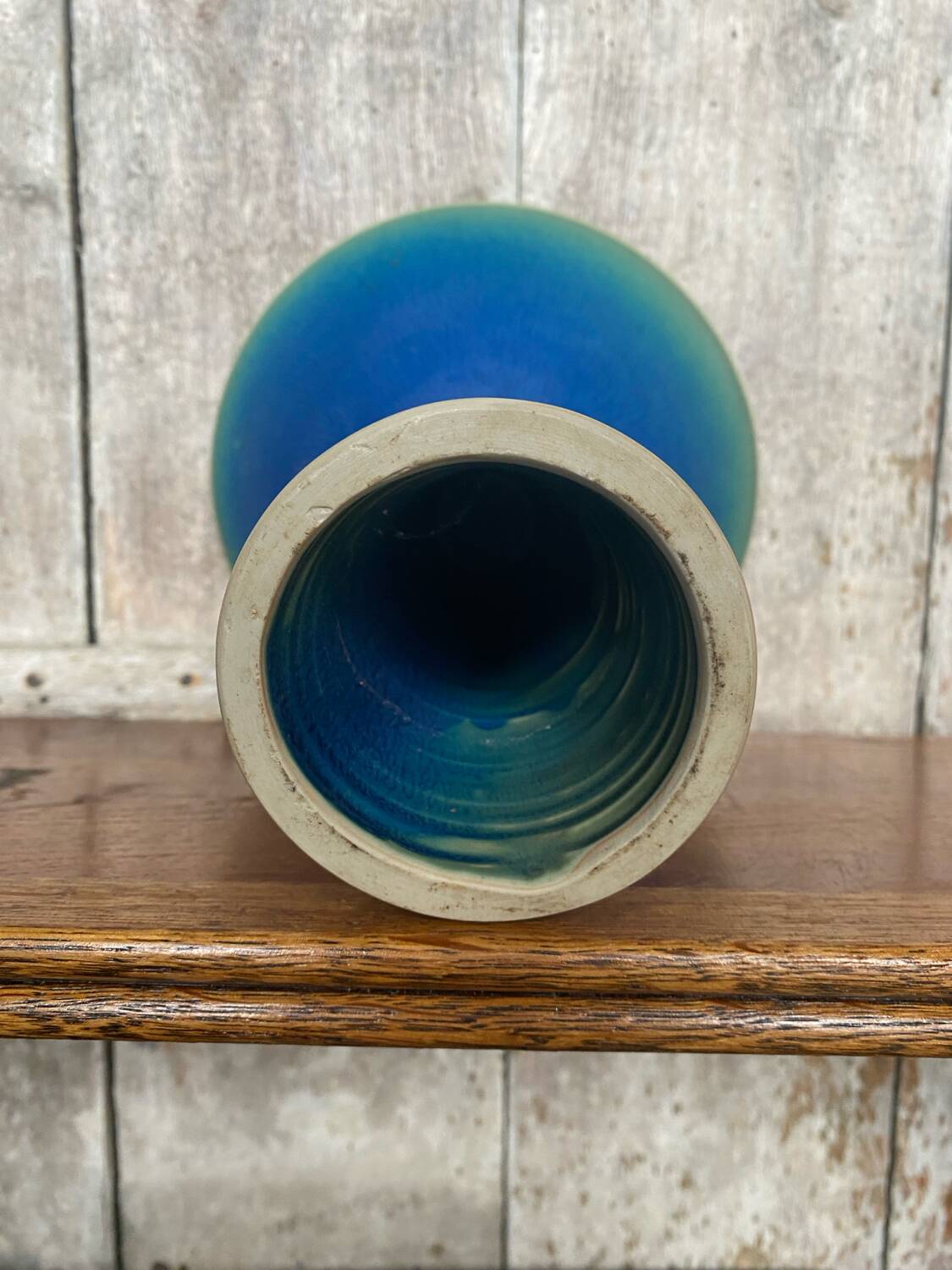 Antique Scandinavian Vintage Blue & Green Ceramic Cup Candle Holder