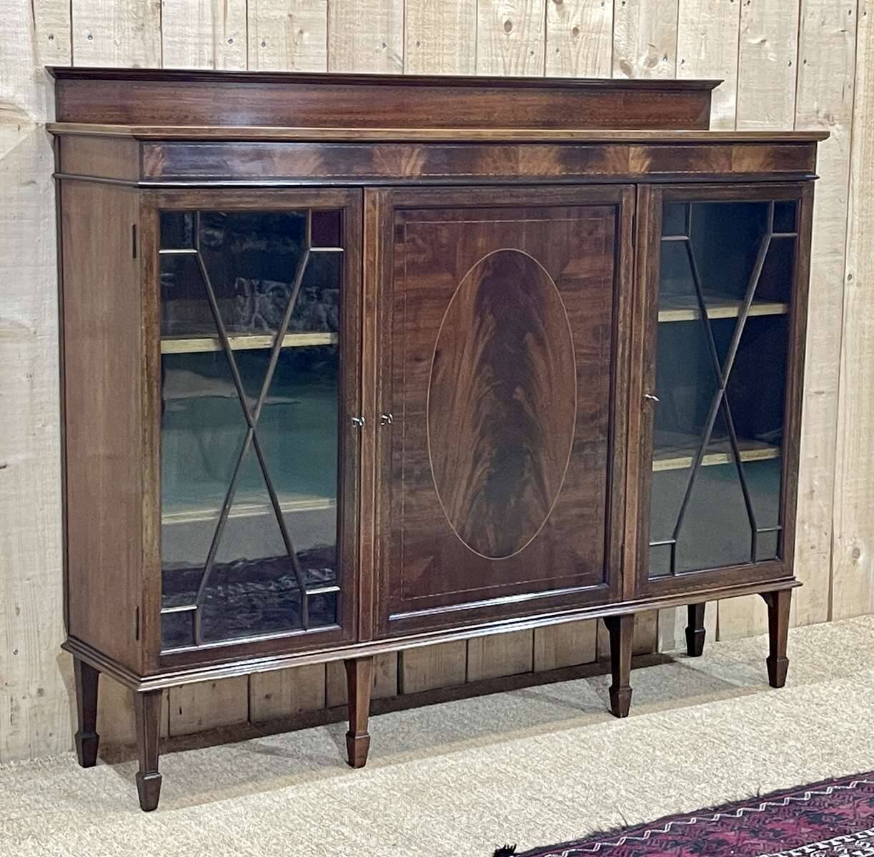 English 3-door mahogany bookcase from the 1950s