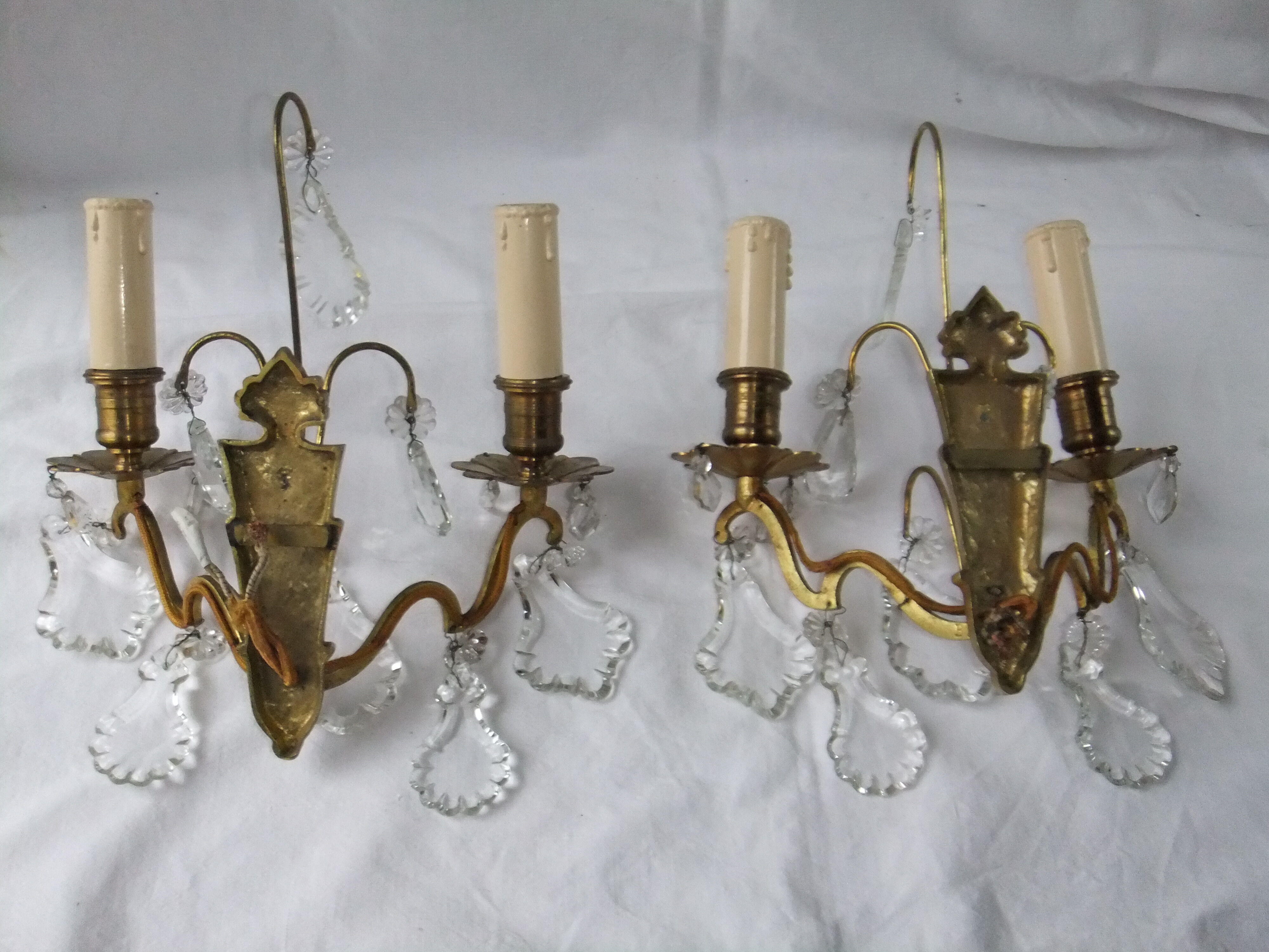 Pair of gilt bronze wall lights antique flower torch lamp