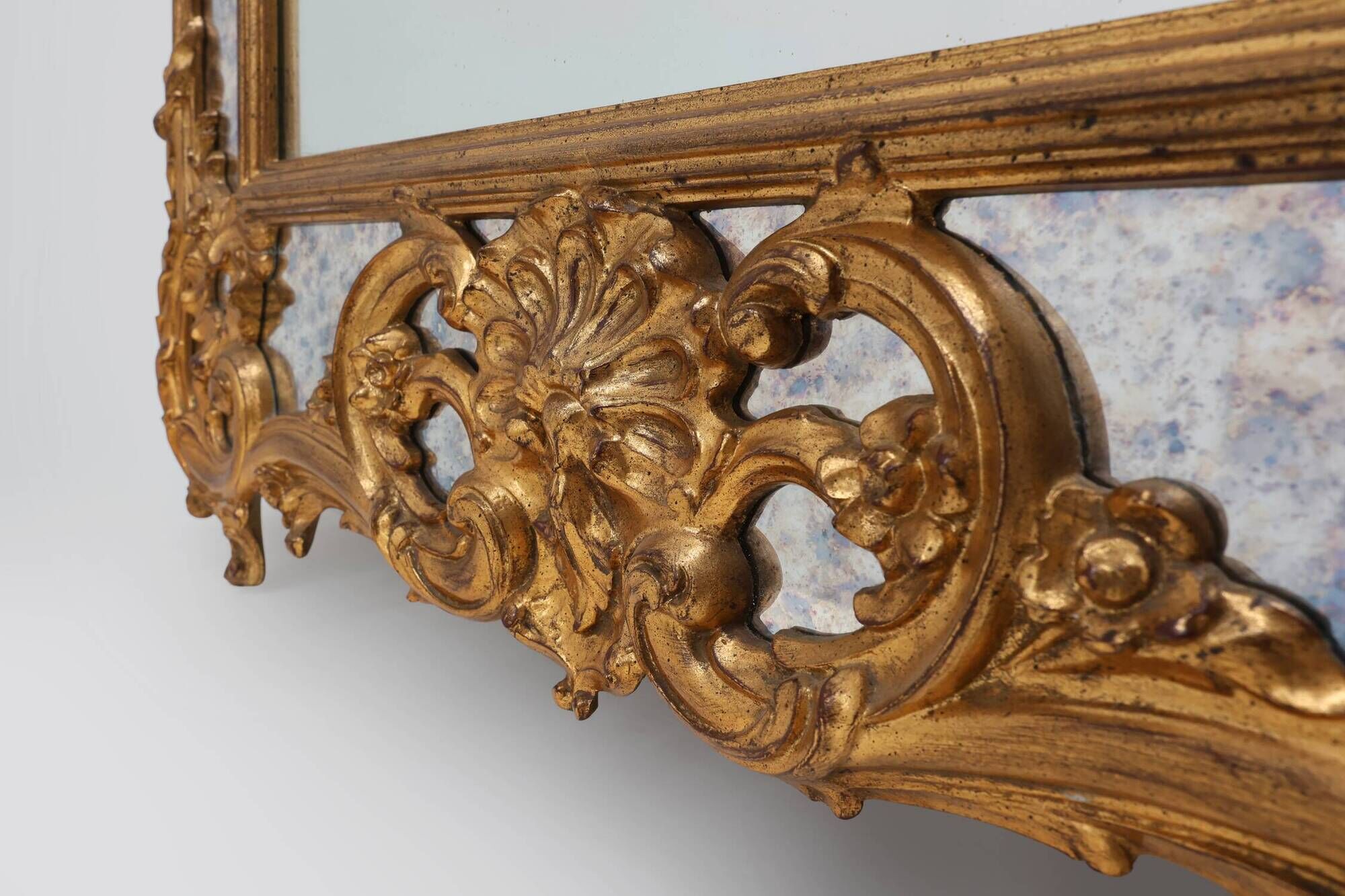 Rococo style gilt mirror with marbled glass border by Deknudt, Belgium, 197