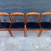 Set of 4 Scandinavian chairs by Johannes Andersen, Vamo Sonderborg, teak and imitation leather, 1960