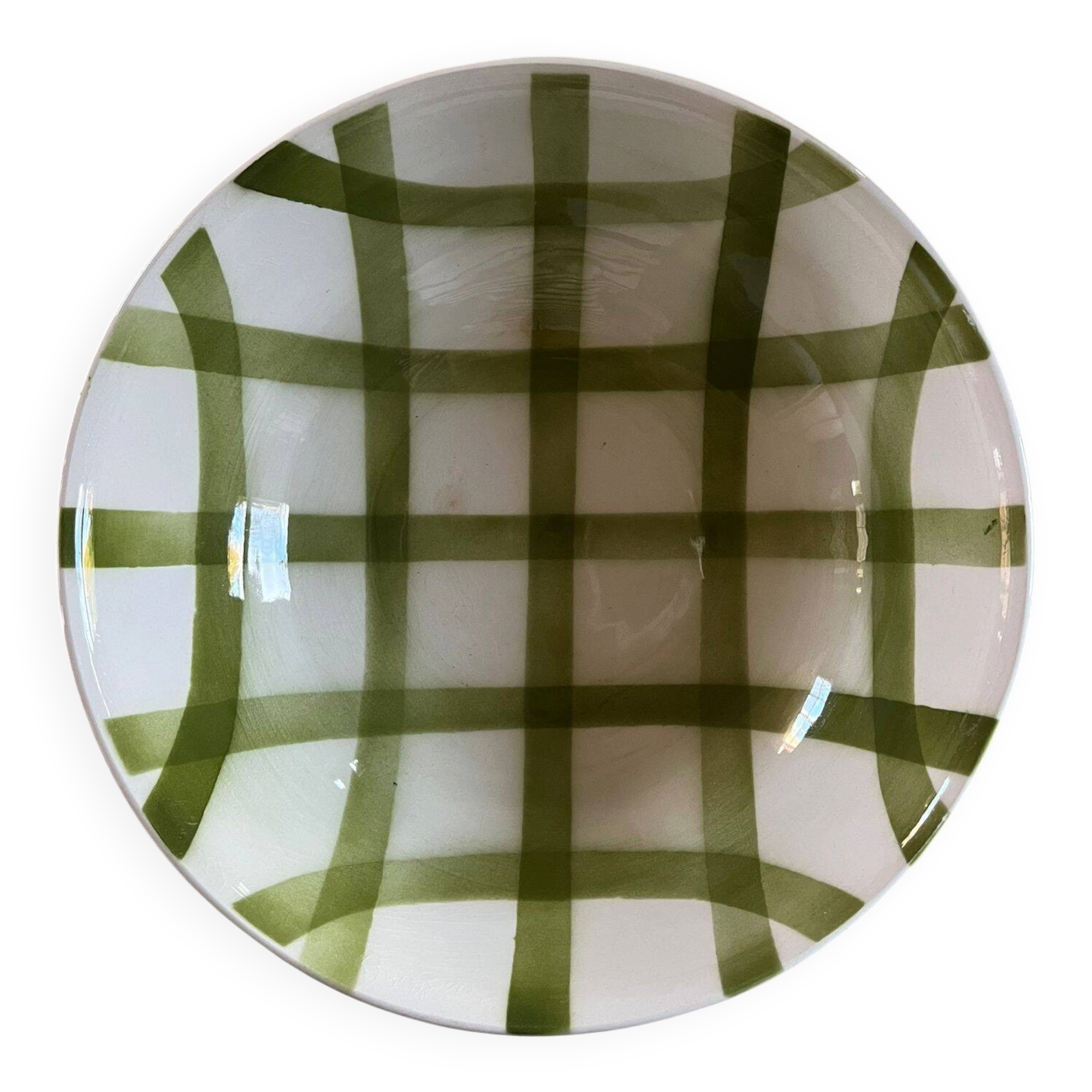 shallow dish Moulin des Loups with green checks