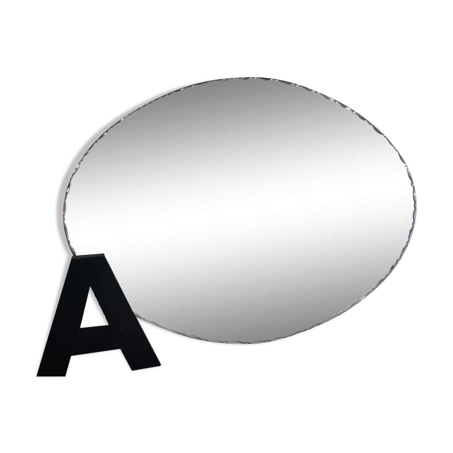 Large format oval beveled mirror 81x60cm