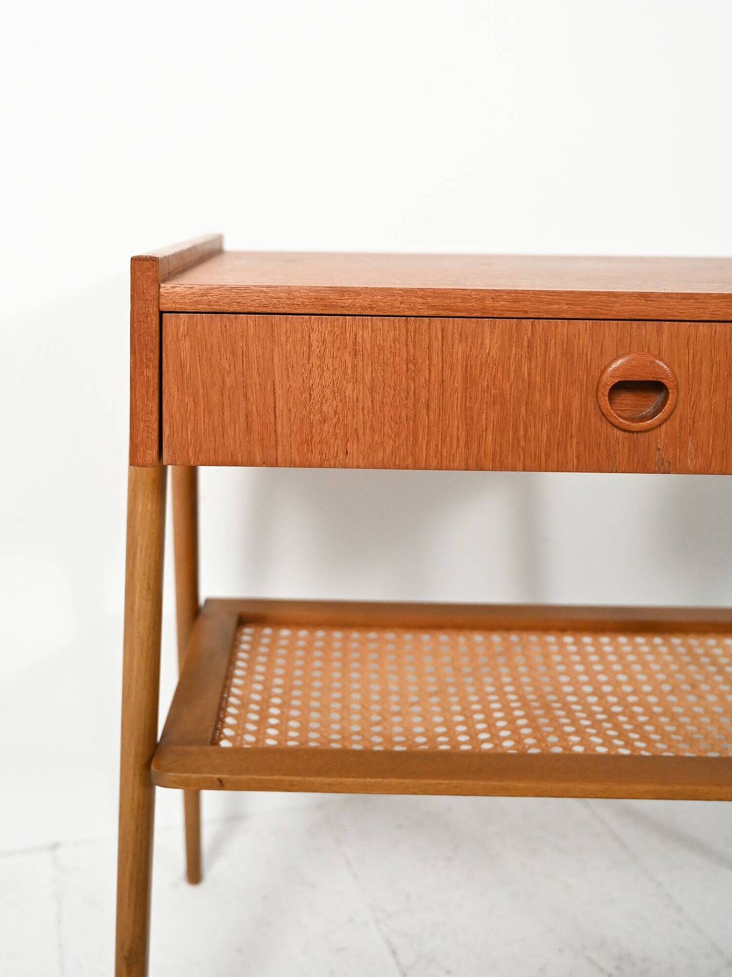 Pair of Scandinavian bedside tables in teak with Vienna cane