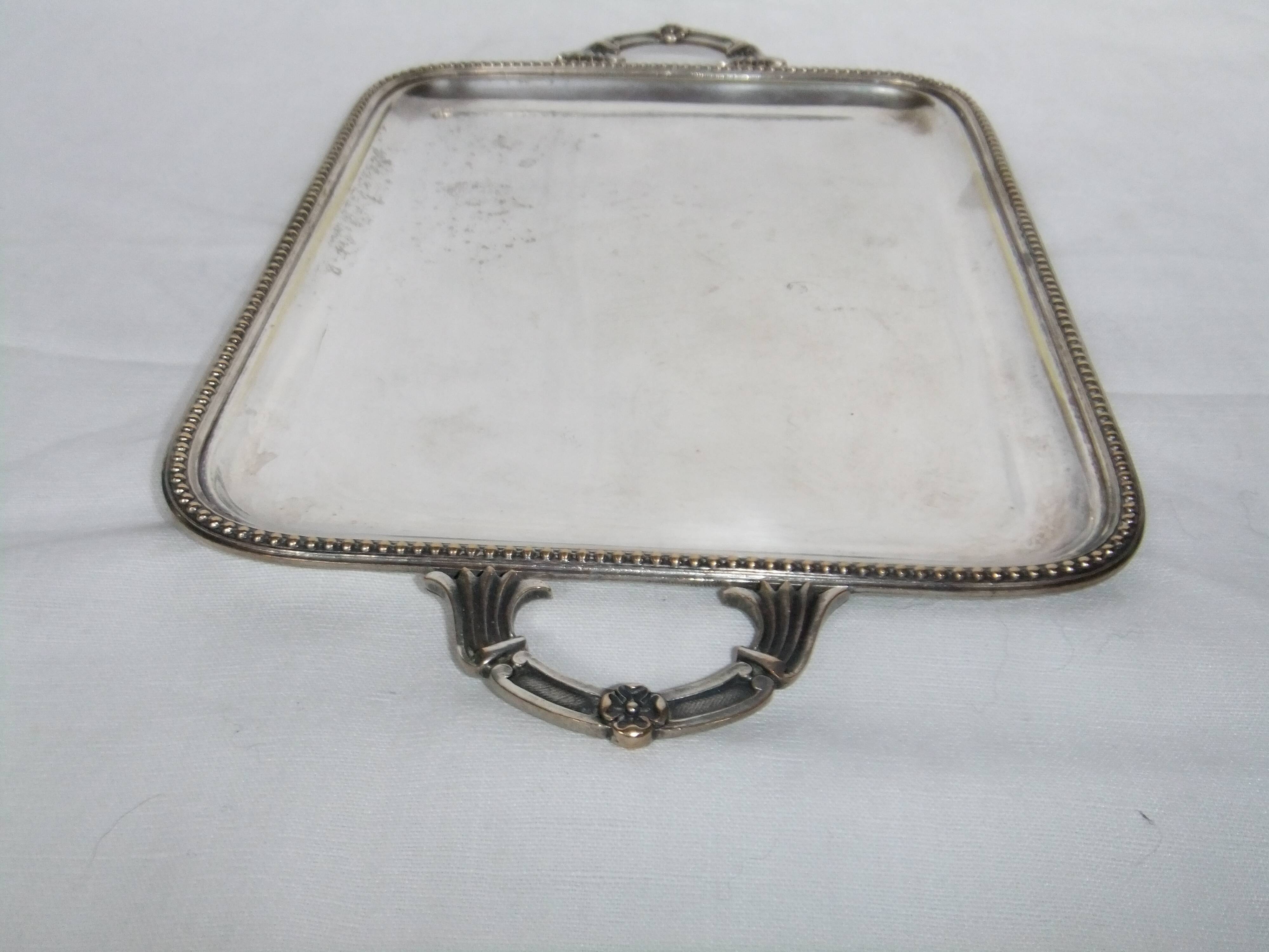 Serving tray with liqueur or other silver metal old art nouveau hallmark