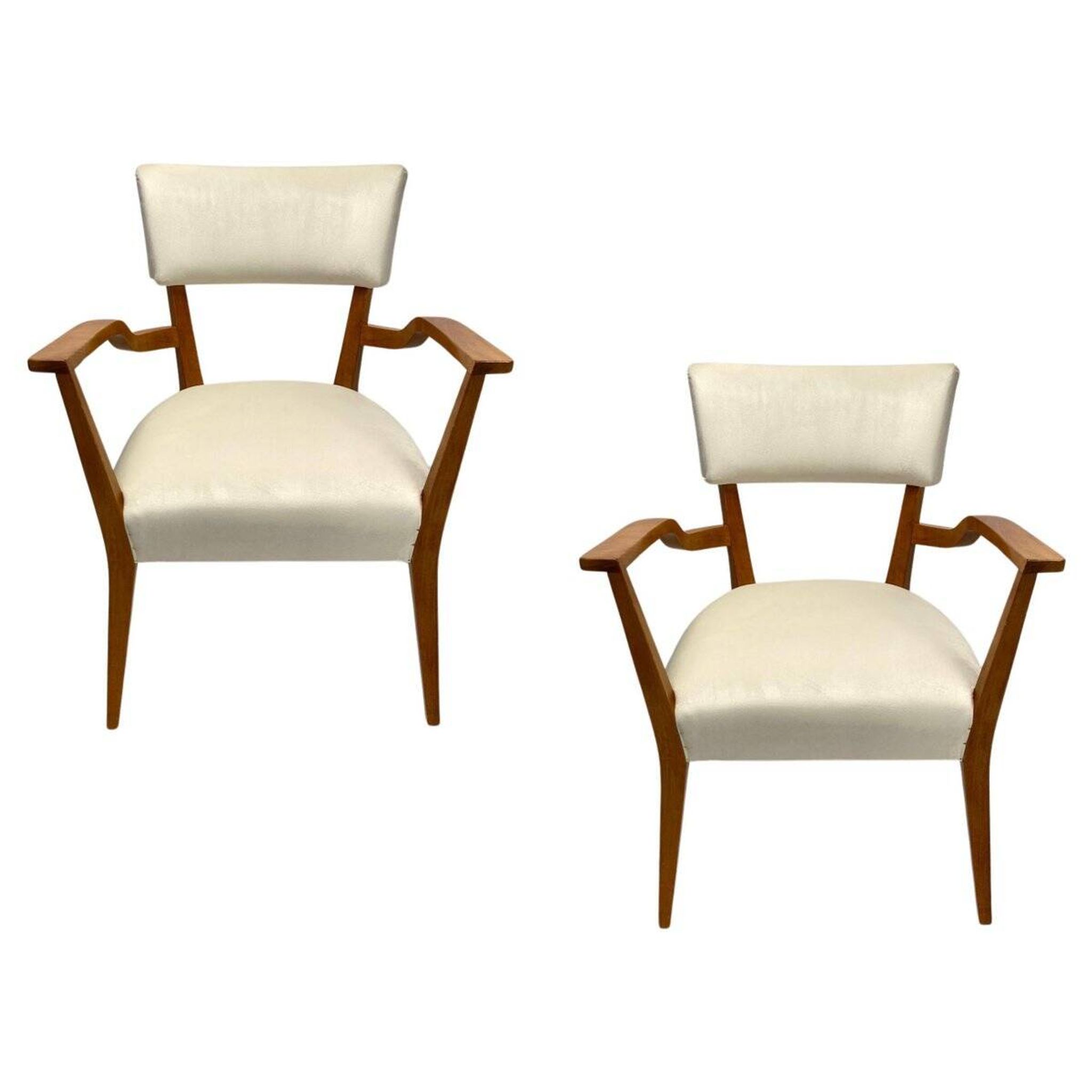 Set of Mid-Century Organic Armchairs in Velvet and Wood in the style of Gio Ponti Style, 1950s