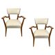 Paire de fauteuils organiques en velours et bois dans le style de Gio Ponti, années 50
