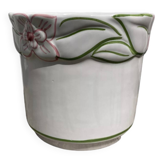 Cache-pot en céramique blanc peint à la main