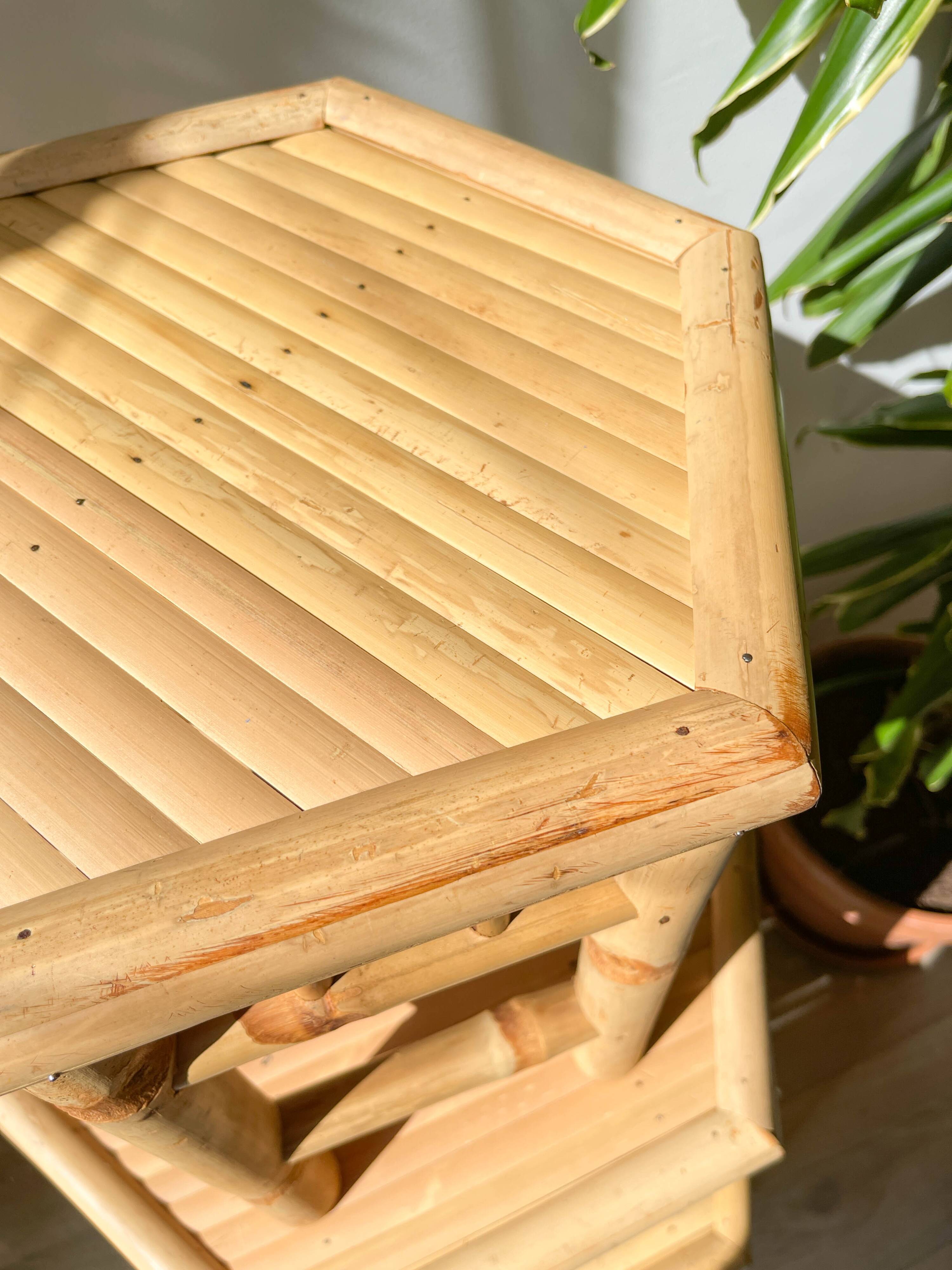 3 Vintage Bamboo Hexagonal Nesting Coffee Tables, 1970s