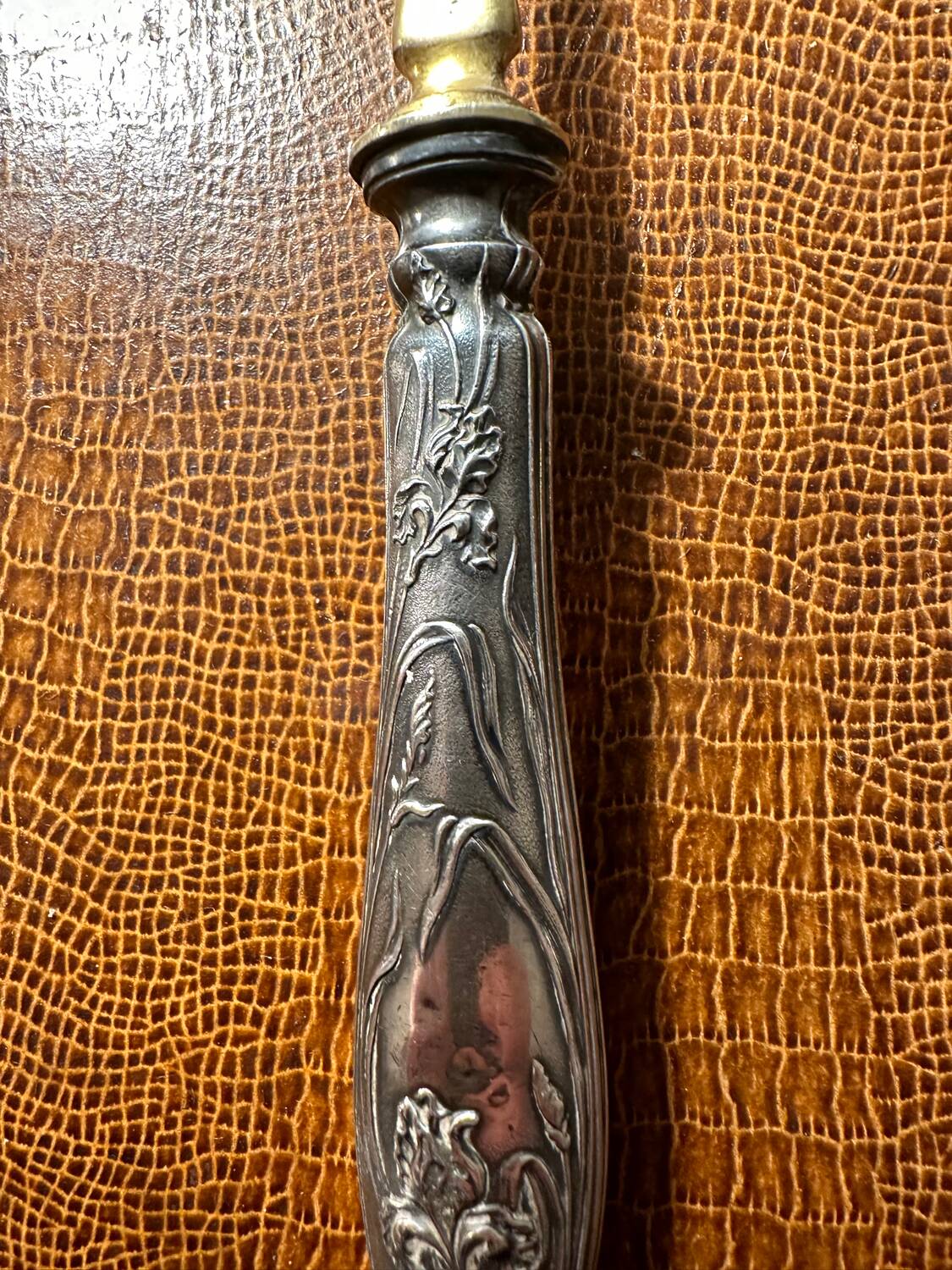 Cuillère à Sauce Art-Nouveau Décor Floral en Argent & Vermeil