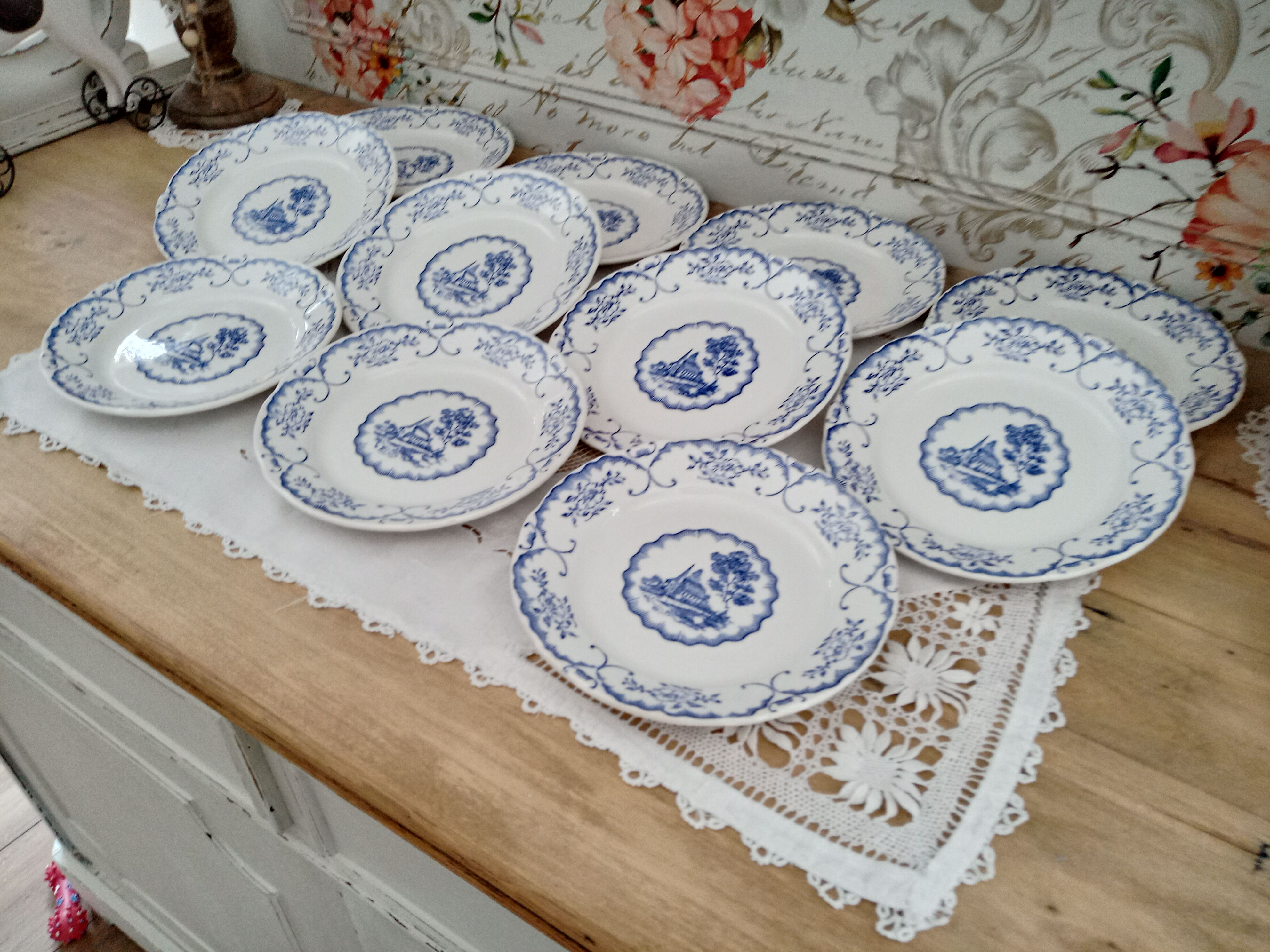 Lot de 11 assiettes à dessert Digoin Sarreguemines modèle Bernadette