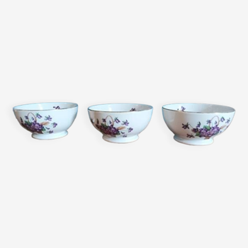 Longchamp ceramic bowls Violet flowers with gold edging