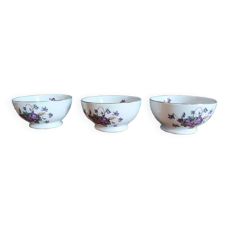 Longchamp ceramic bowls Violet flowers with gold edging