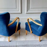 Pair of wing chairs flesh Scandinavian Danish 50s 60s blue