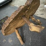 Brutalist coffee table in solid elm burl 108 cm diameter
