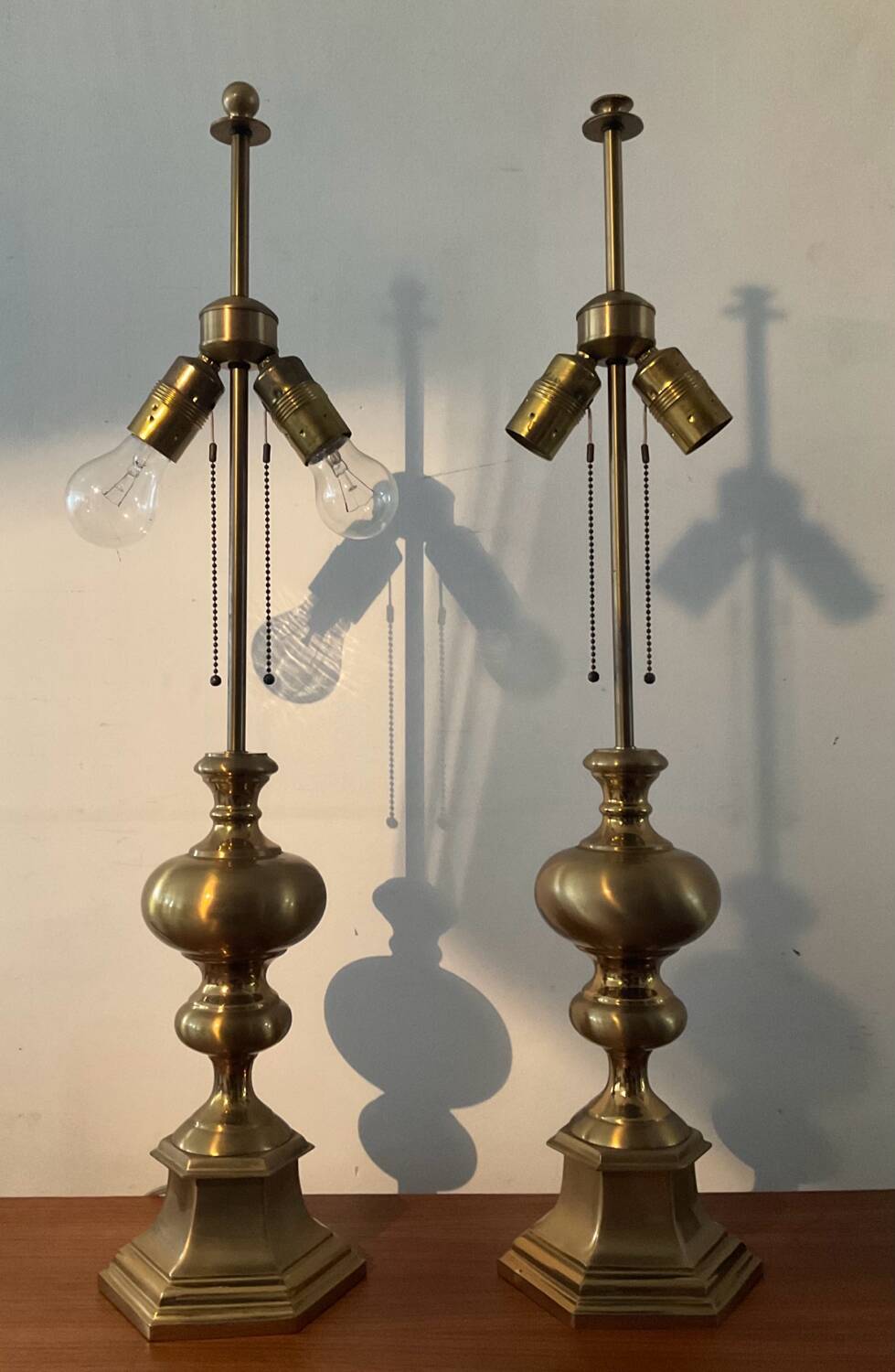 Pair of vintage bronze and brass lamps