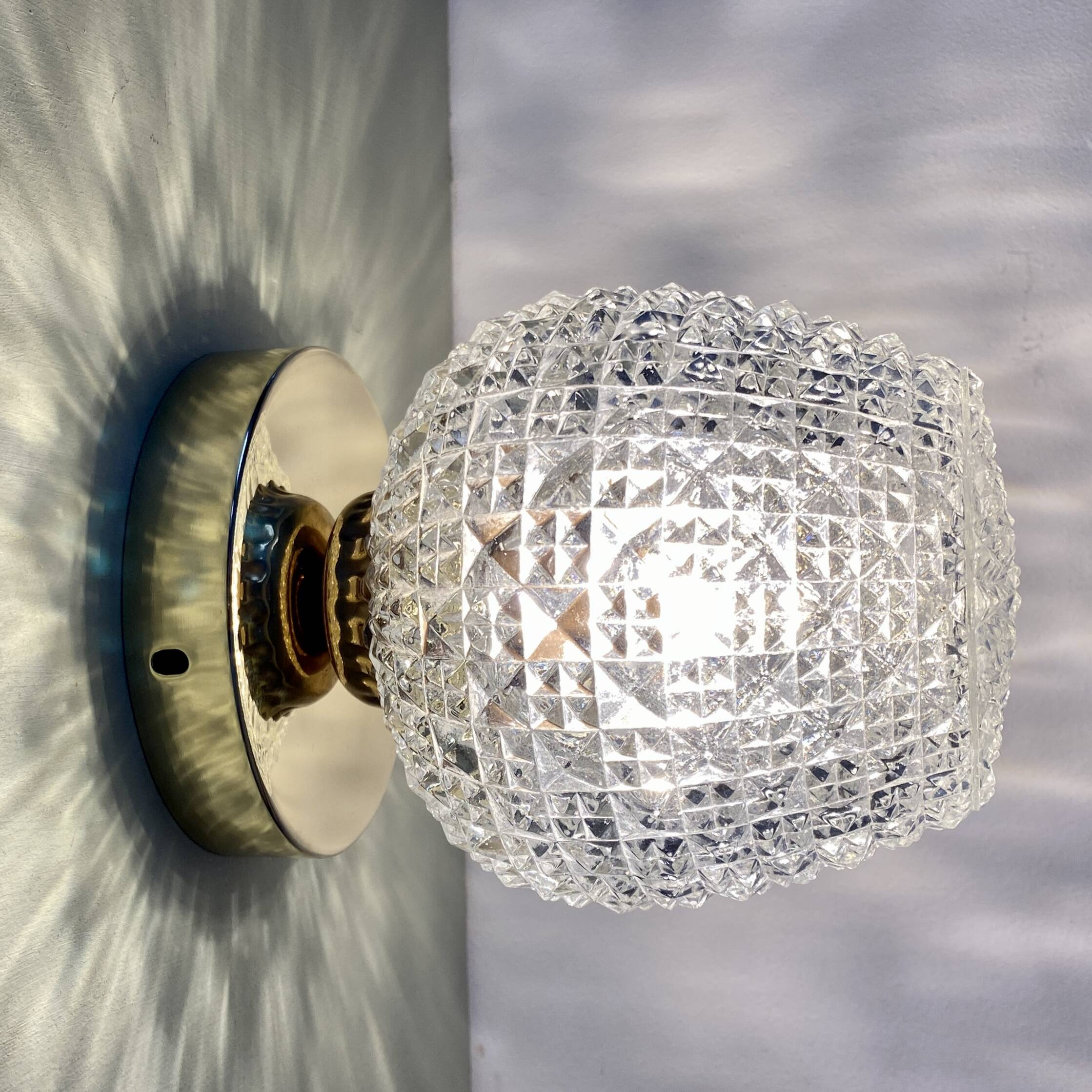 Vintage glass globe wall or ceiling light with diamond point.