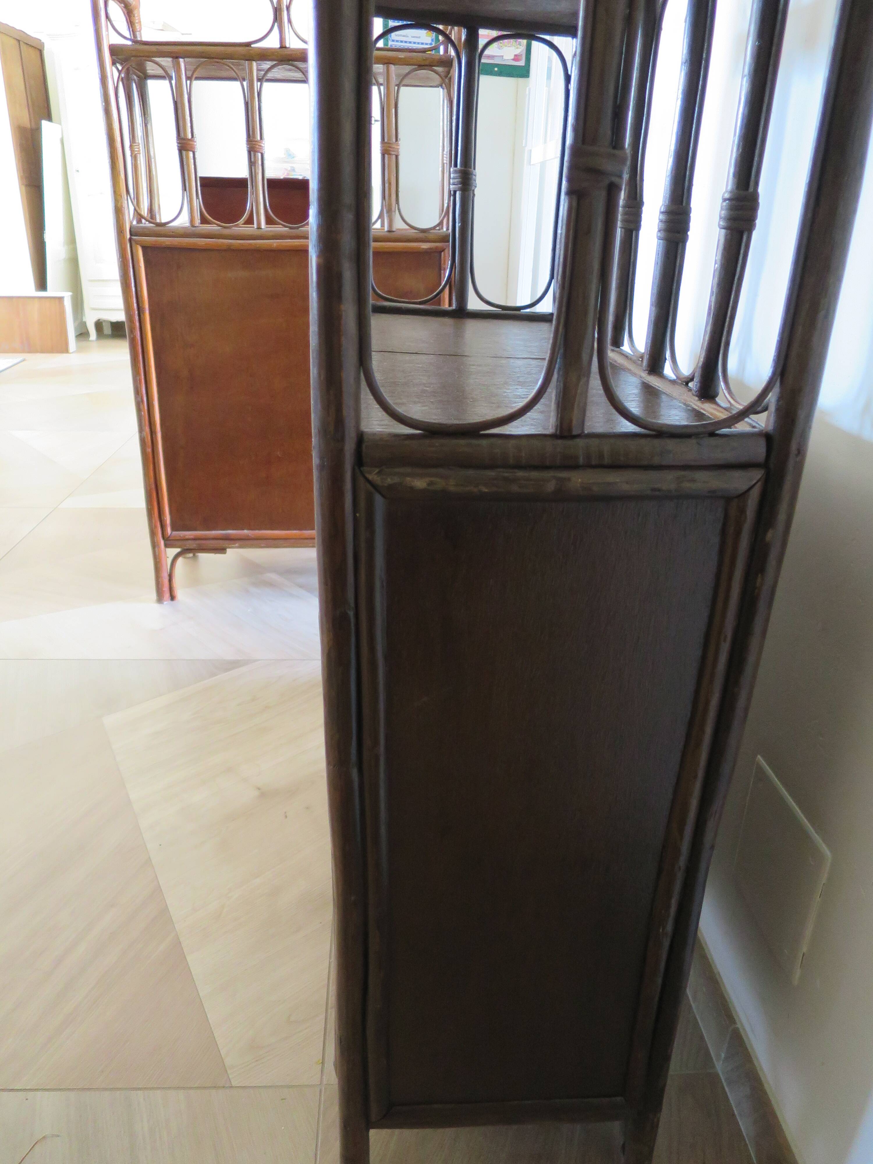 Retro-vintage-Low sideboard-library - cane-wood-rattan-1960s