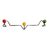 Porte-manteau/patère seventies, métal et bois vert-jaune-rouge