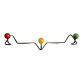 Seventies coat rack/coat hook, green-yellow-red metal and wood