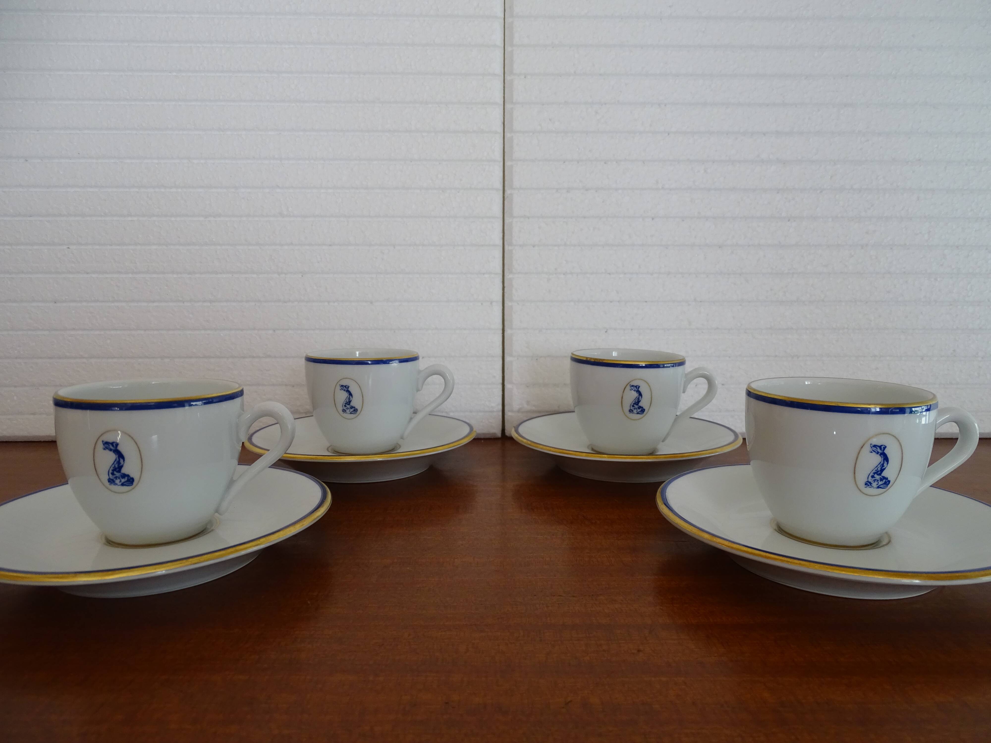 Bernardaud Limoges porcelain coffee service dolphin model - B & Cie - 4 people