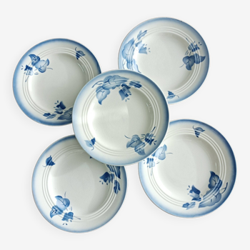 Lot de 5 assiettes à dessert, décor floral bleu