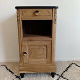 Bedside table in solid black oak and natural Art Deco wood