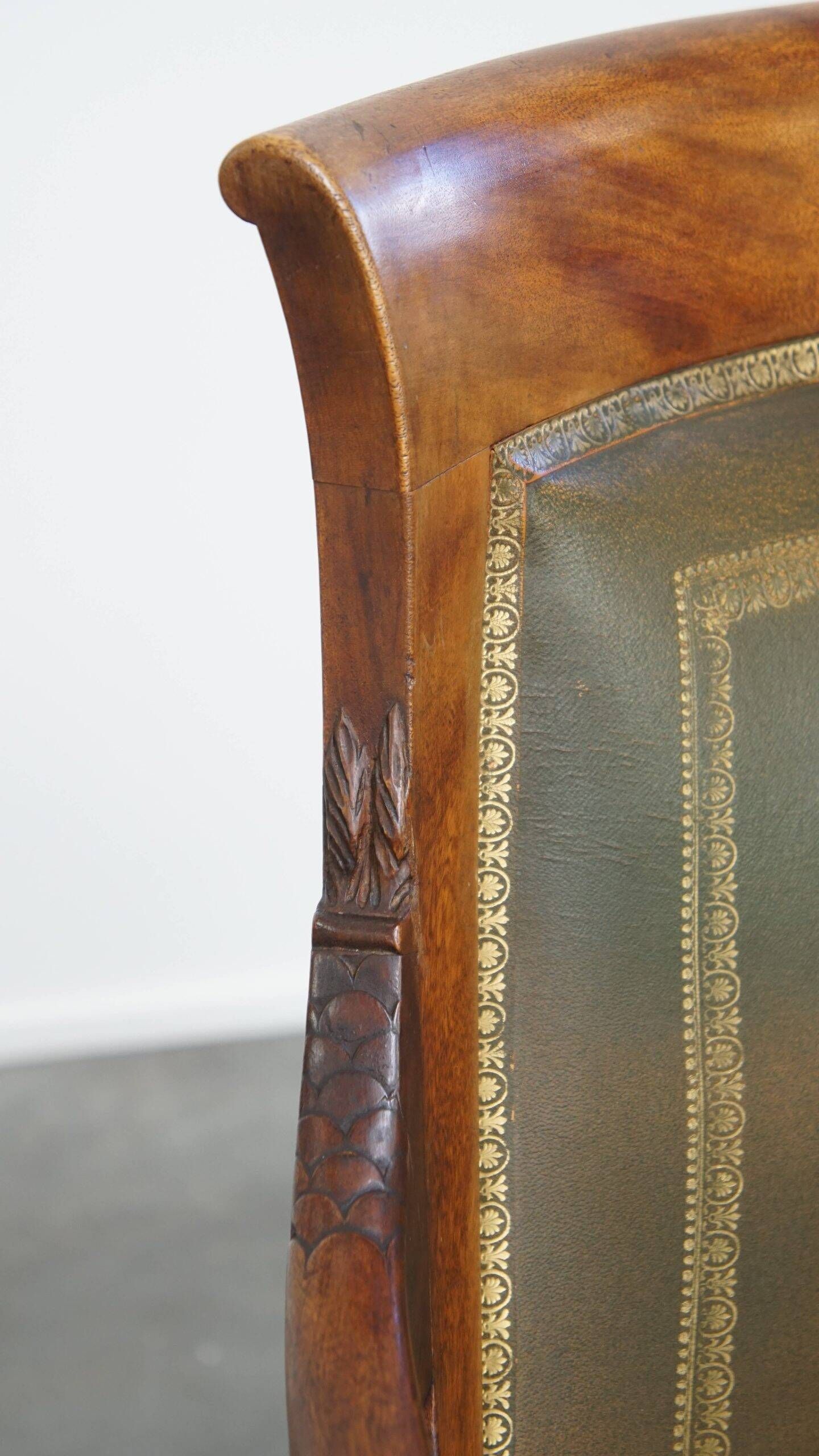 Leather and wooden Empire style side/desk chair from the early 20th century