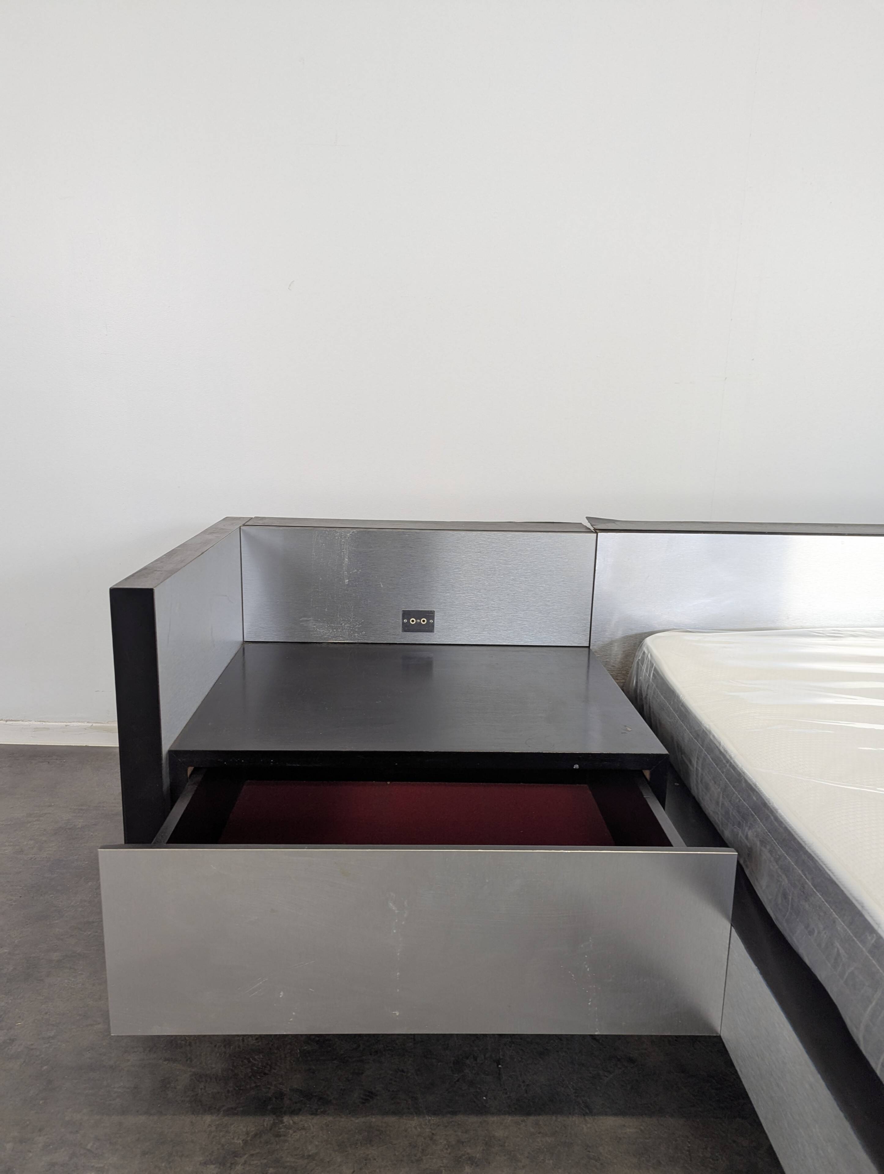 Roche Bobois Camora Nova brushed aluminum bed and bedside table