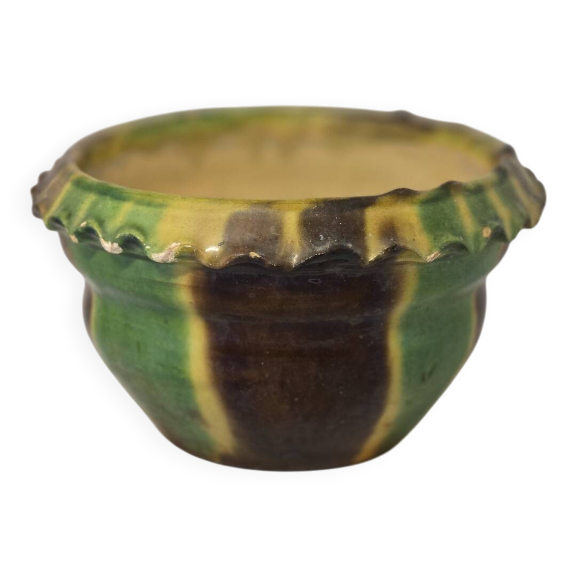 Old flower pot planter glazed terracotta cache pot
