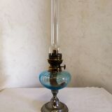 Bluish glass kerosene lamp