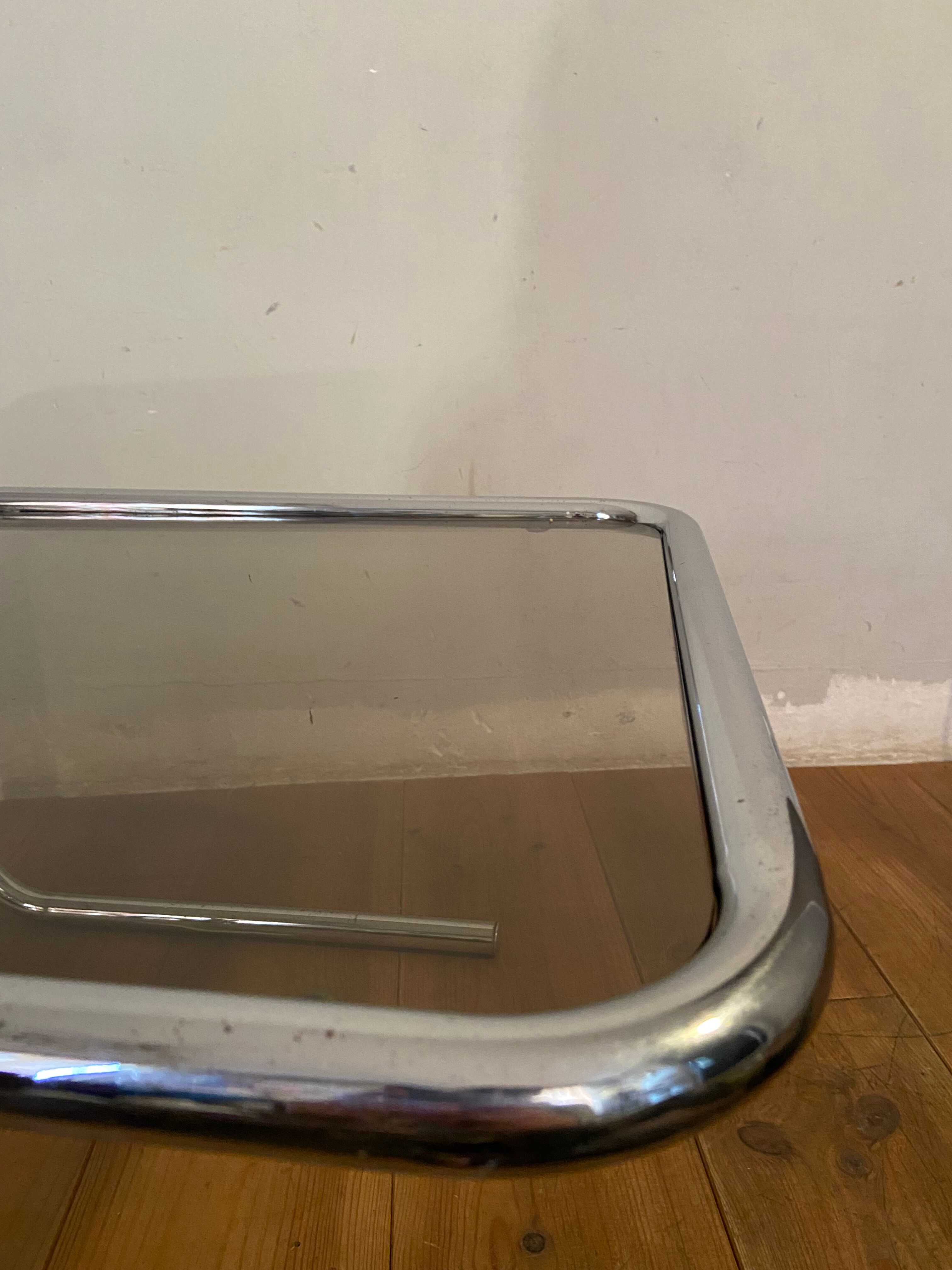 Vintage coffee table in chrome and smoked glass 70s