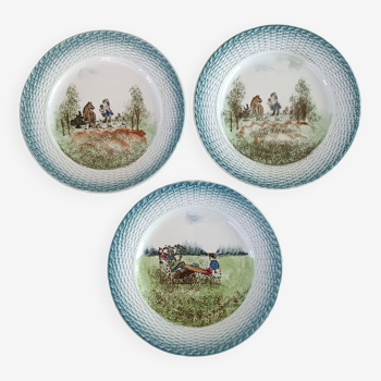 3 plates Saint Amand child scene