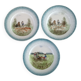 3 plates Saint Amand child scene