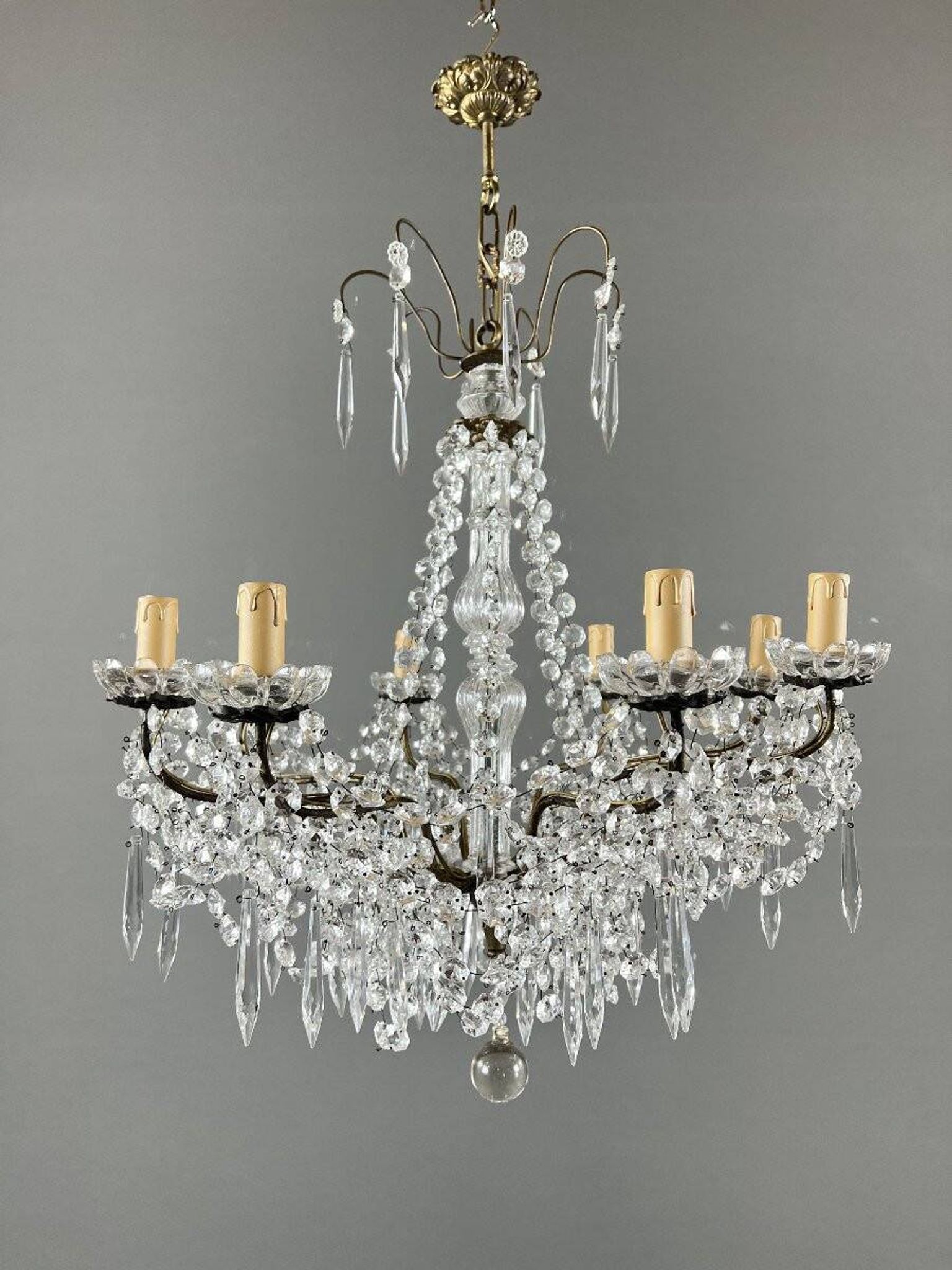 Crystal and bronze chandelier, 20th century