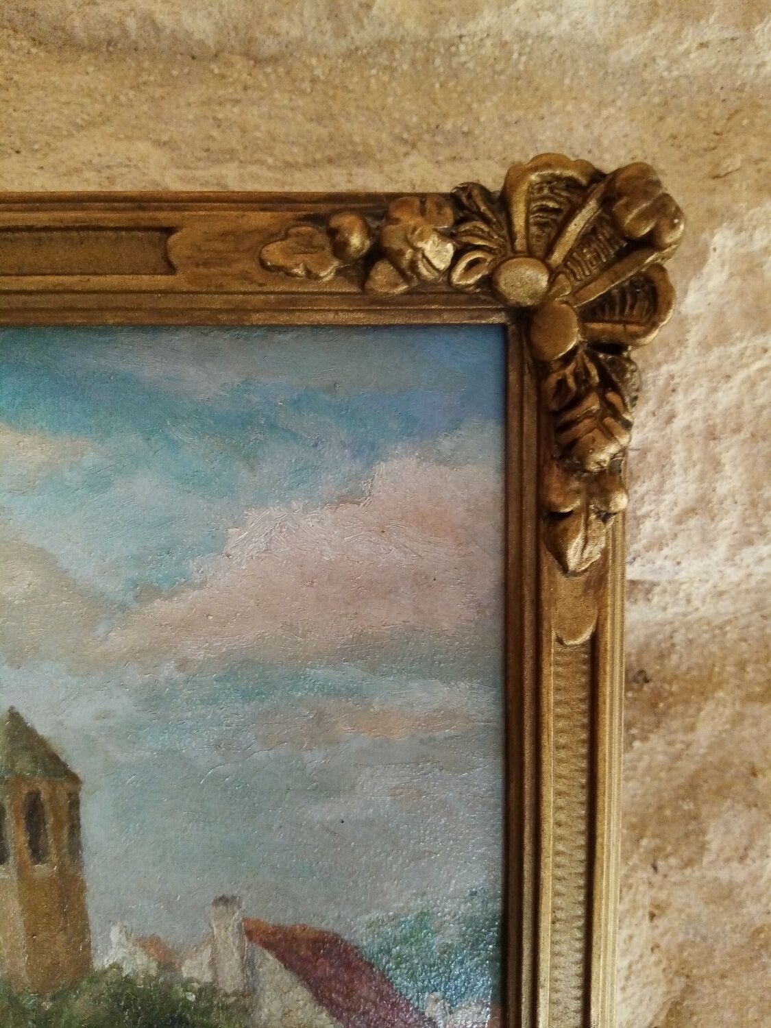 Oil painting on panel cow grazing