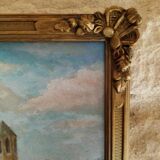 Oil painting on panel cow grazing