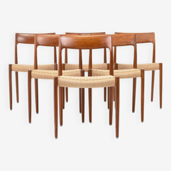 Ensemble de 6 chaises de salle à manger 'Modèle 77' par Niels O. Møller, Teck et corde de papier