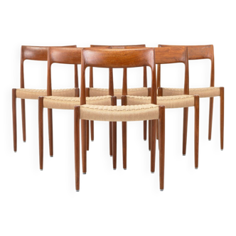 Ensemble de 6 chaises de salle à manger 'Modèle 77' par Niels O. Møller, Teck et corde de papier
