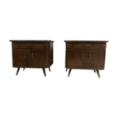 Paire de tables de nuit pieds compas chevet bout de canapé vintage ancien 1950 1960 rétro