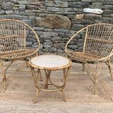 Rattan living room, set of 2 armchairs and a coffee table