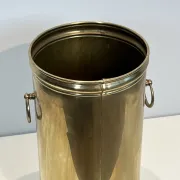 Cylindrical Brass Umbrella Stand with Ring Handles and Claw Feet.