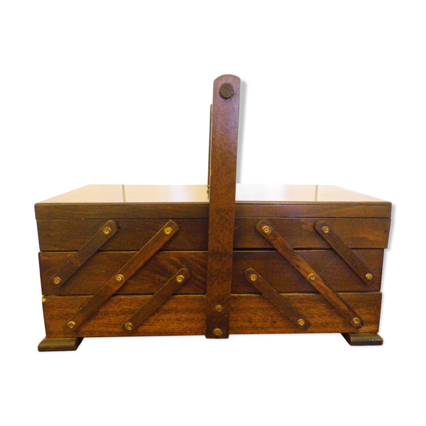 Wooden sewing box to lay from the 1960s/70s