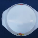 Flat vintage round Arcopal casserole with flowers